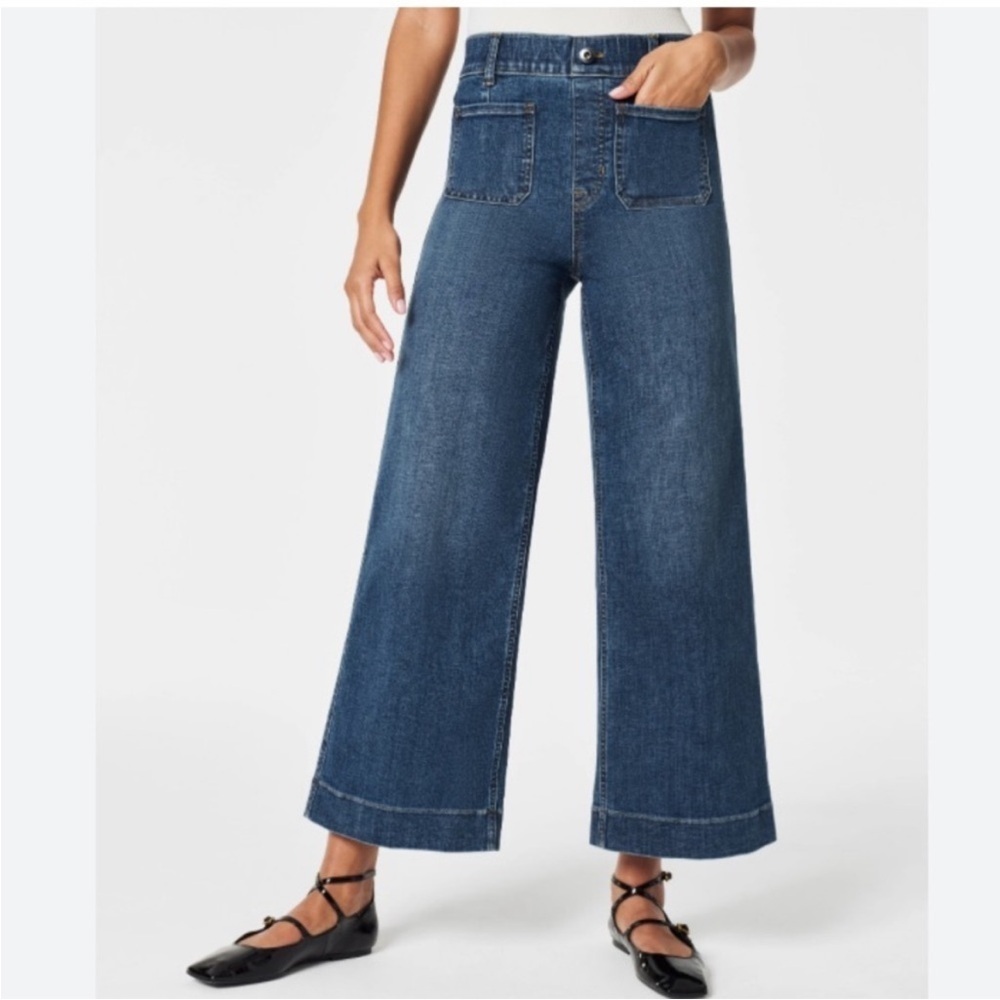 Spanx Cropped Wide Leg Jeans with Patch Pockets Sailor Pull On Size 1X
